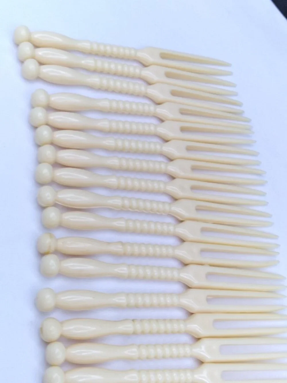 hors d'oeuvre fork tooth picks ivory tone and multicolored plastic vintage